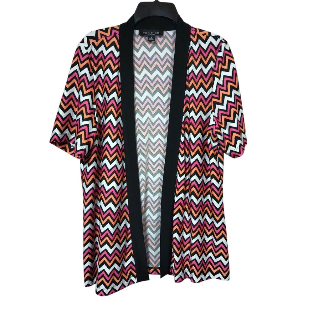 Perceptions Open Front Short Sleeve Top Chevron Print Women's Size 14